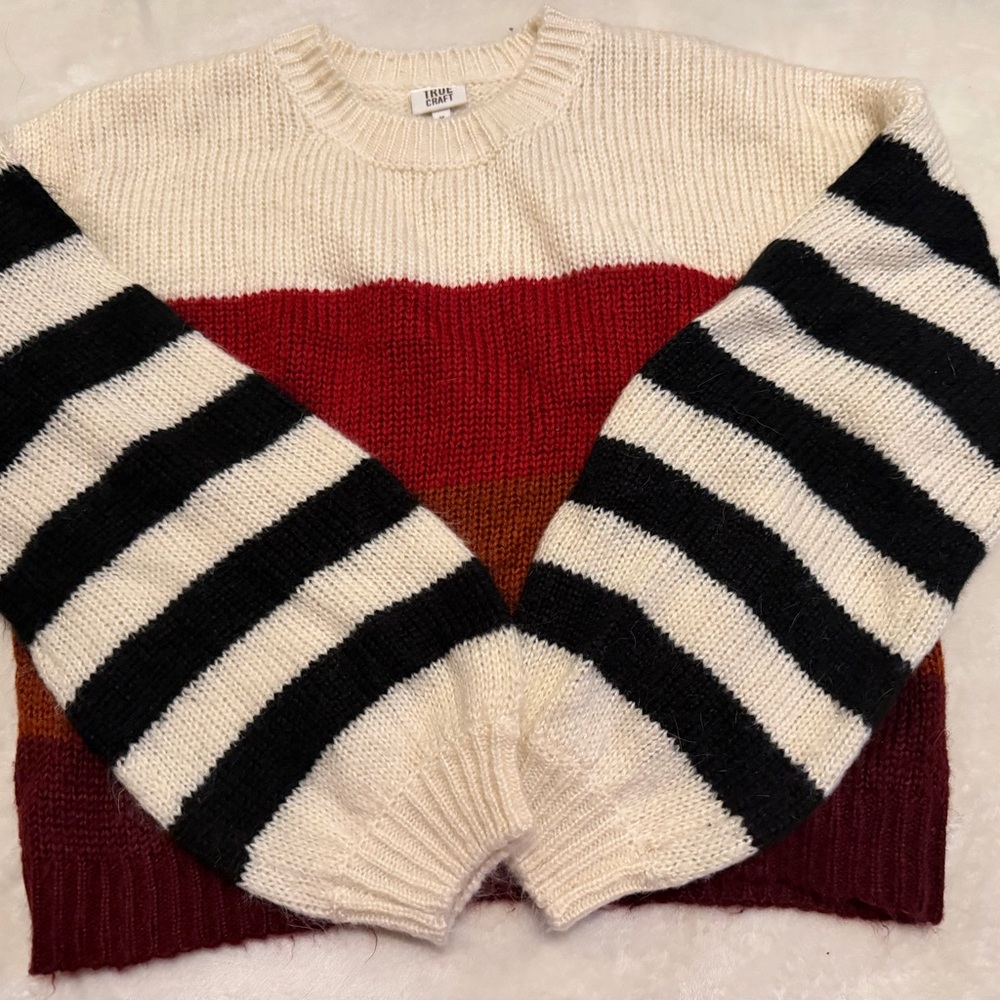 True Craft Red and Cream Colorblock Sweater